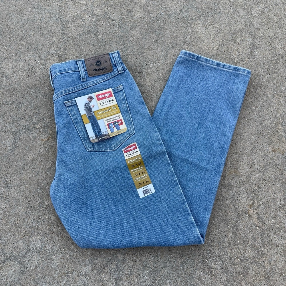 NEW Wrangler Men's Five Star Denim Jeans Relaxed Fit Straight Leg Size 34x32